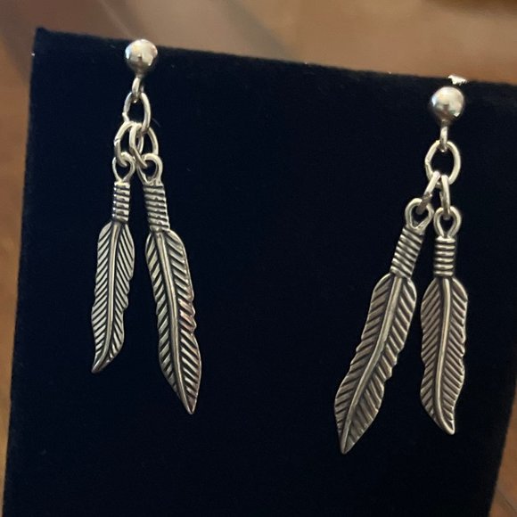 Artisan Sterling Silver Feather Dangle Earrings by Provenance - Picture 2 of 5